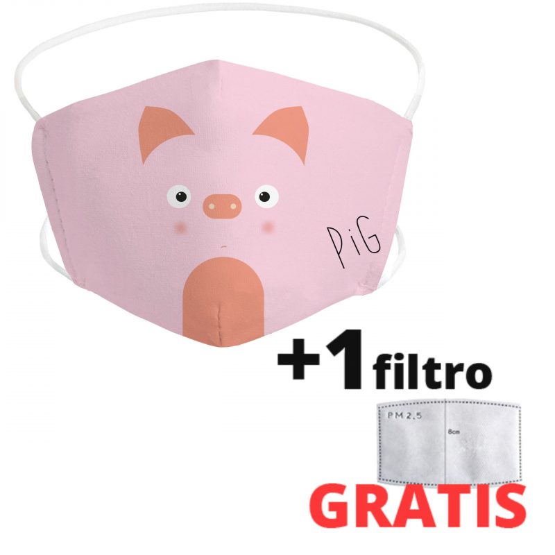 Mascarilla de cerdo infantil de tela lavable + 1 filtro GRATIS