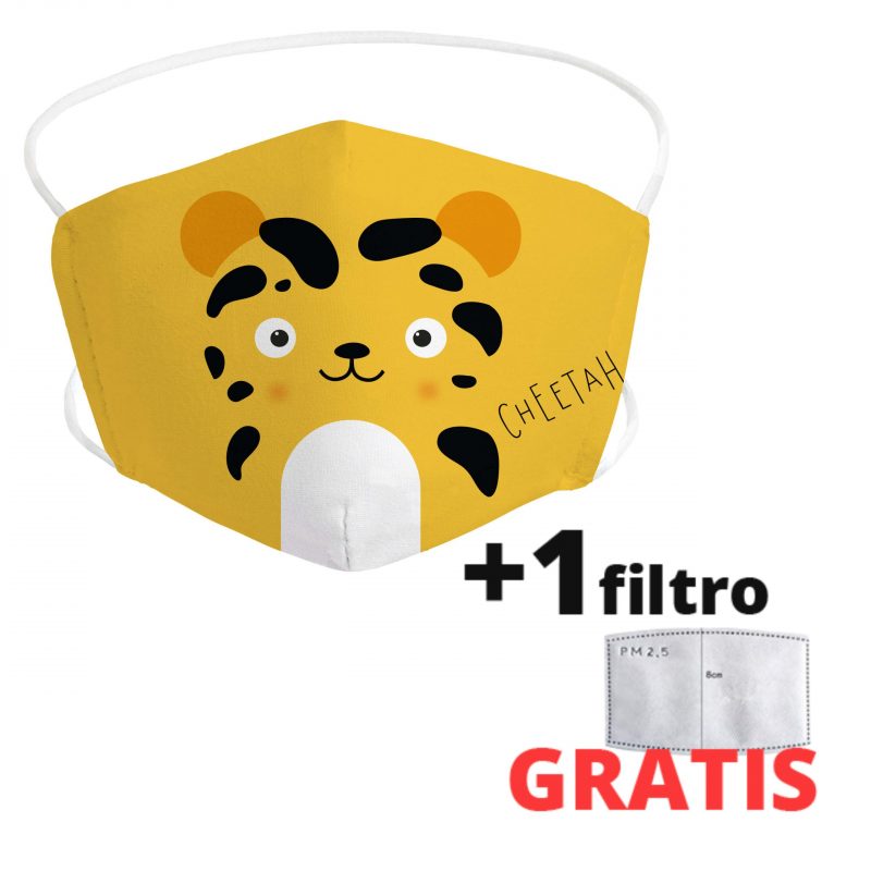 Mascarilla de león panda infantil de tela lavable + 1 filtro GRATIS