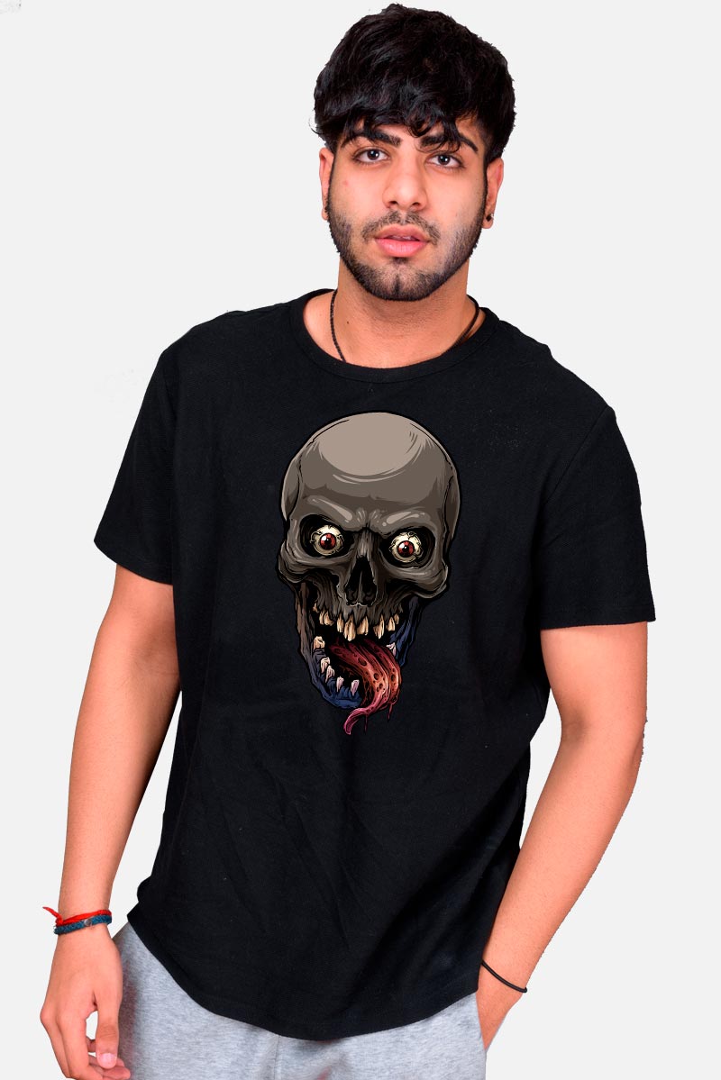 Camiseta gótica hombre con una calavera y lengua larga