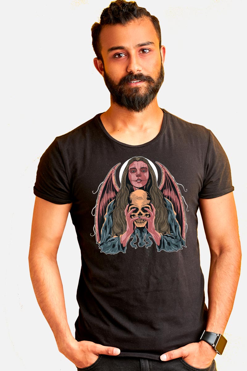 Camiseta gótica hombre ángel con calavera