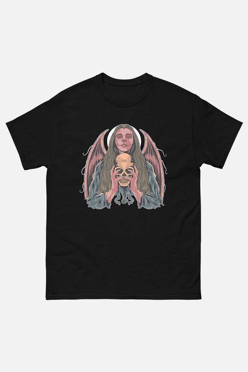 Camiseta gótica hombre ángel con calavera