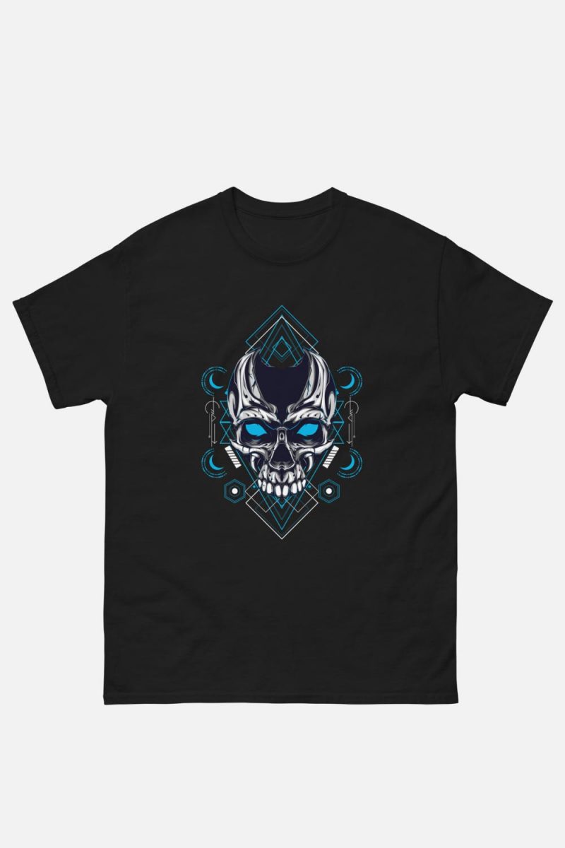 Camiseta negra gótica hombre calavera metalizada