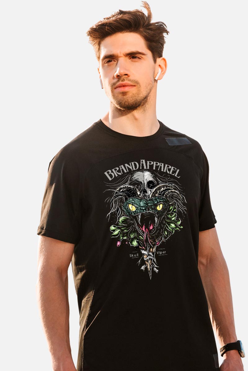 Camiseta gótica para hombre. Serpiente y calavera