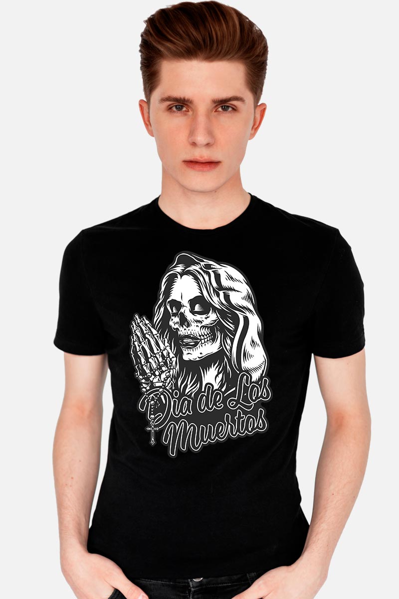 Camiseta gótica para hombre mujer rezando días de los muertos