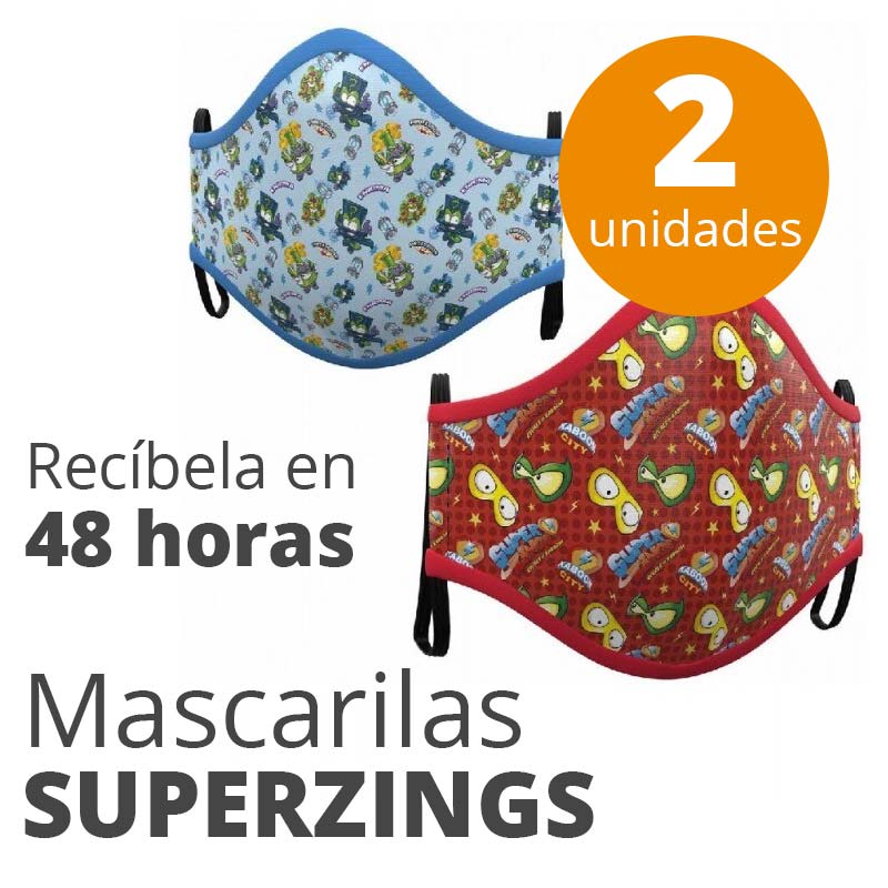 SUPERZINGS – Pack 2 mascarillas lavable para niños, con certificación