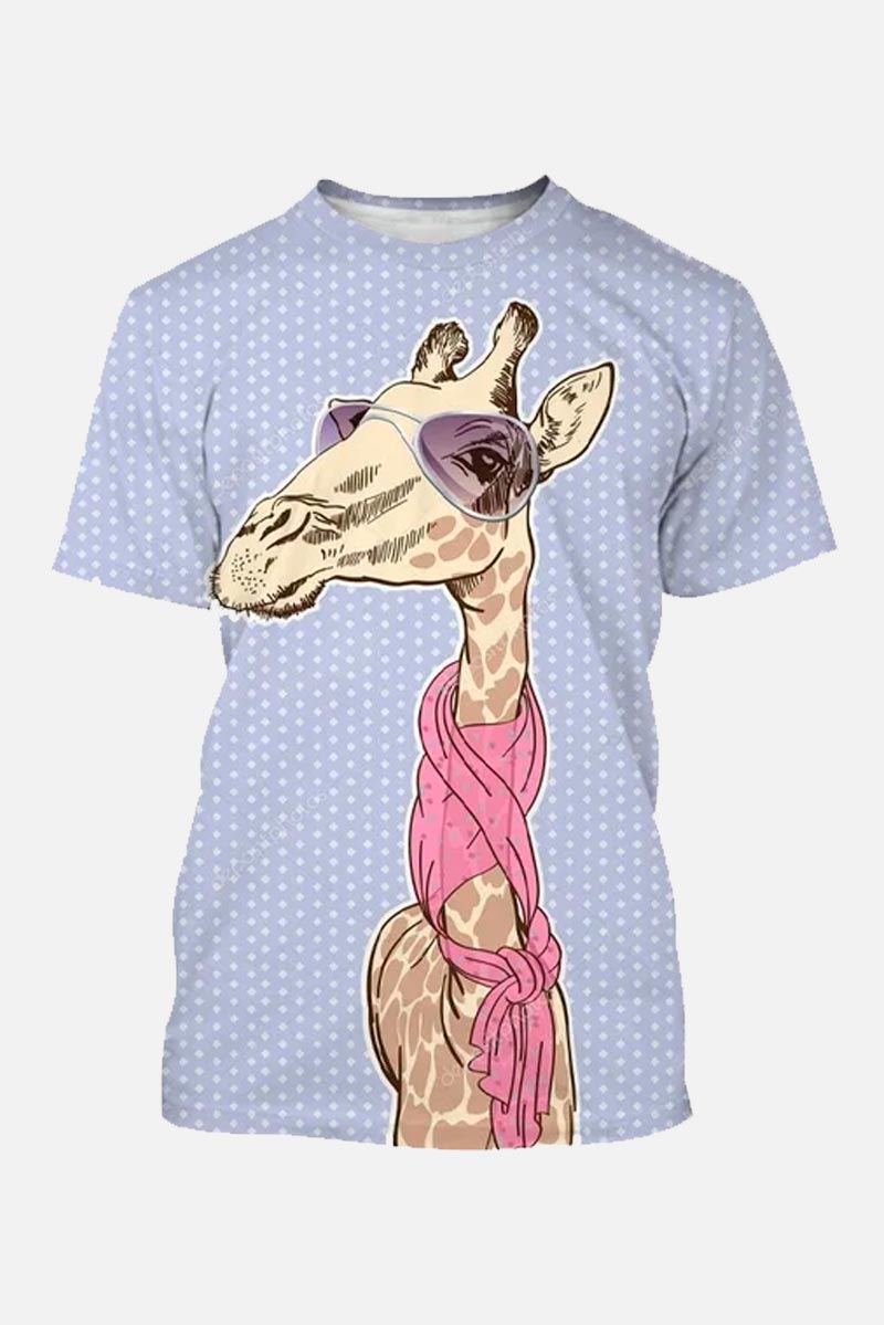 Camiseta para hombre lila de lunares con estampado de Jirafa